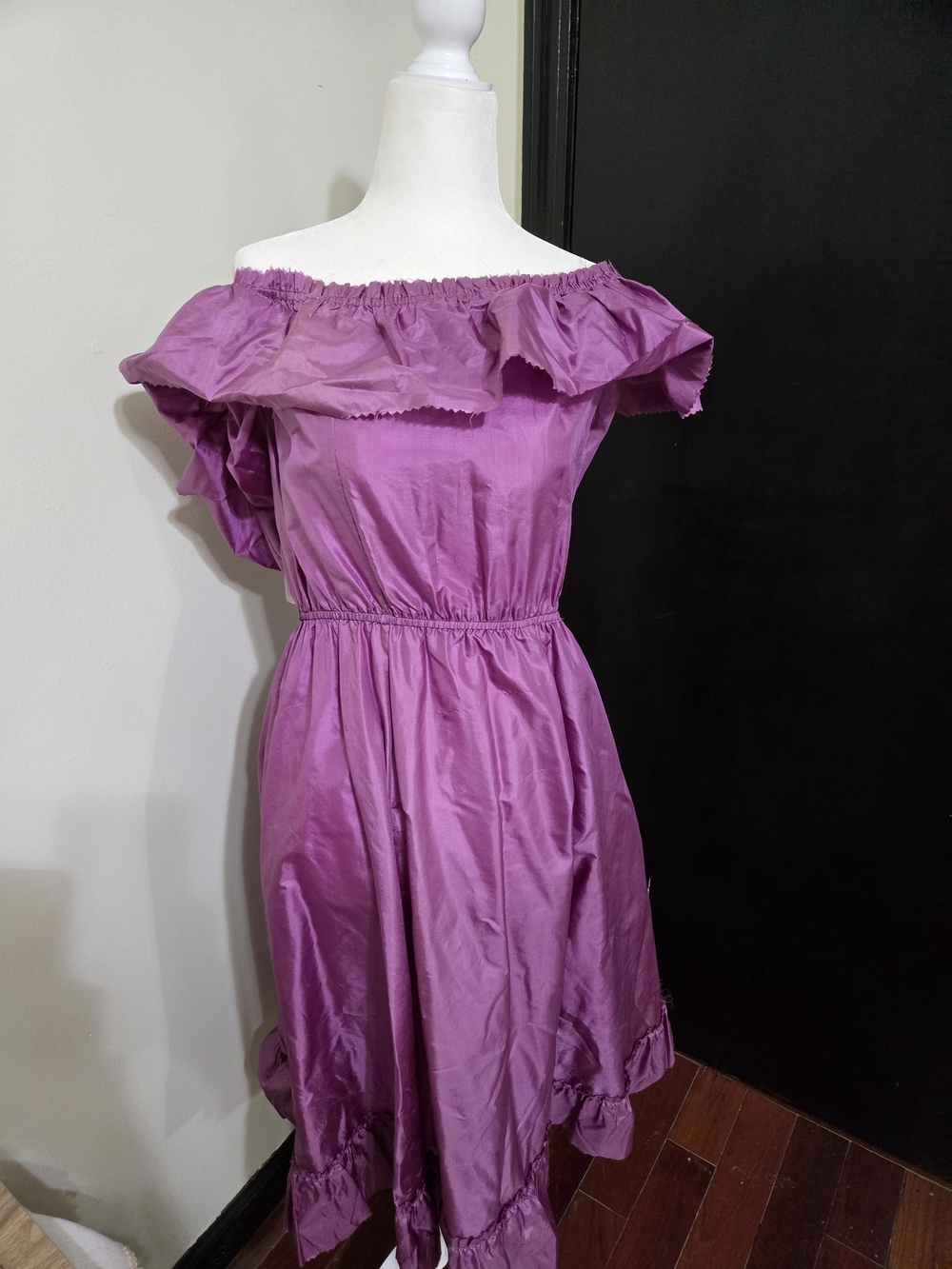 Tracy Feith One-Shoulder Ruffle Midi Dress in Purple
